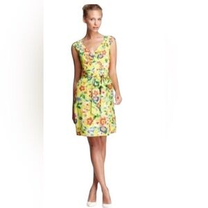 Kate spade Ultra vivid yellow floral silk wrap dress sz8